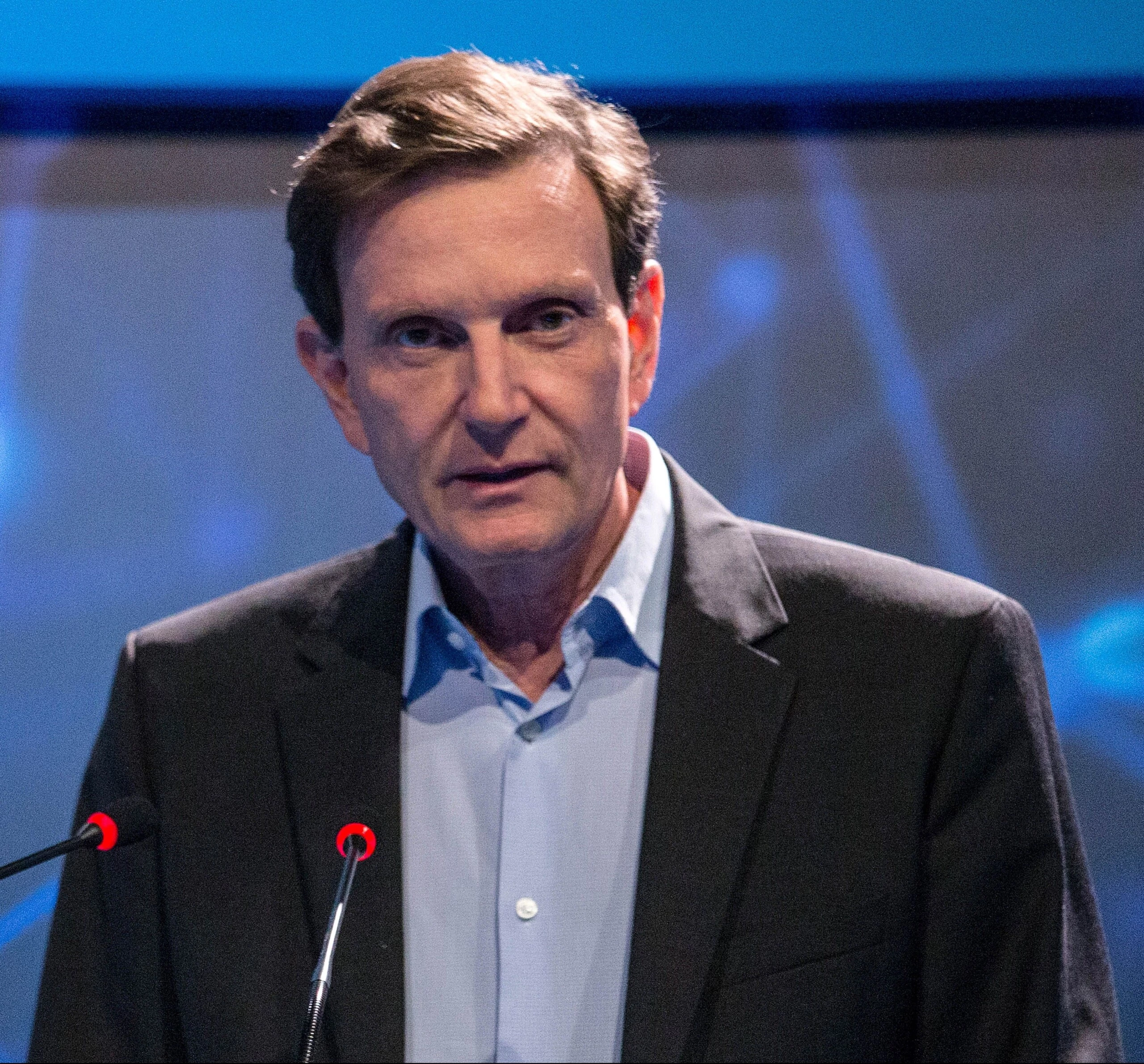 Candidate for Rio de Janeiro gubernatorial election Marcelo Crivella of Brazilian Republican Party (PRB) attends the first TV debate in Rio de Janeiro, Brazil, on August 19, 2014. The gubernatorial election of the state of Rio de Janeiro will be held on October 5, 2014.  AFP PHOTO / YASUYOSHI CHIBA        (Photo credit should read YASUYOSHI CHIBA/AFP/Getty Images)