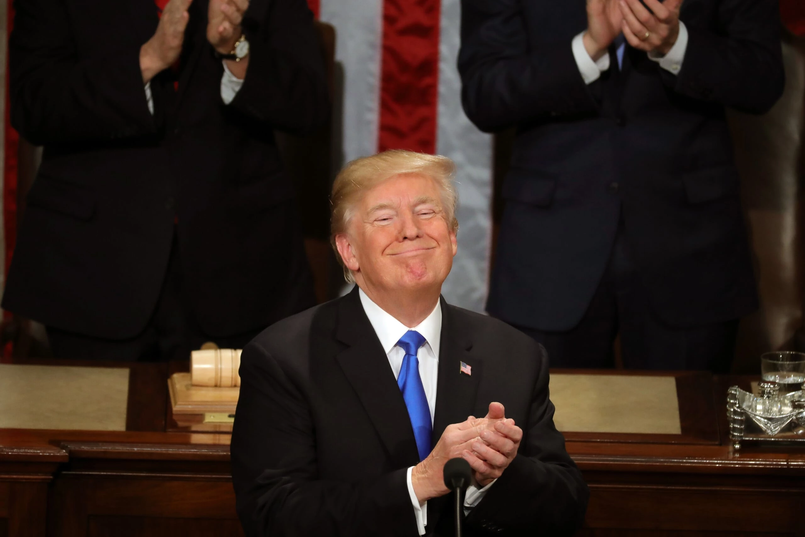 WASHINGTON, DC - JANUARY 30:  U.S. President Donald J. Trump claps during the State of the Union address in the chamber of the U.S. House of Representatives January 30, 2018 in Washington, DC. This is the first State of the Union address given by U.S. President Donald Trump and his second joint-session address to Congress.  (Photo by Chip Somodevilla/Getty Images)