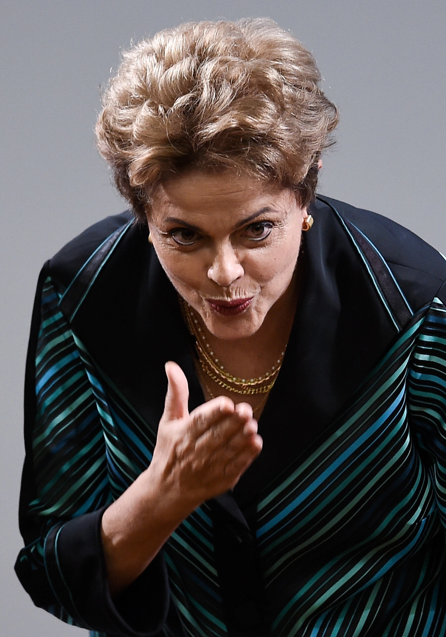 BRASILIA, BRAZIL - JULY 03: Brazilian President Dilma Roussef gestures during a ceremony for presents the Olympic Torch and Relay Route of the Rio 2016 Olympic Games on July 3, 2015 in Brasilia, Brazil. (Photo by Buda Mendes/Getty Images)
