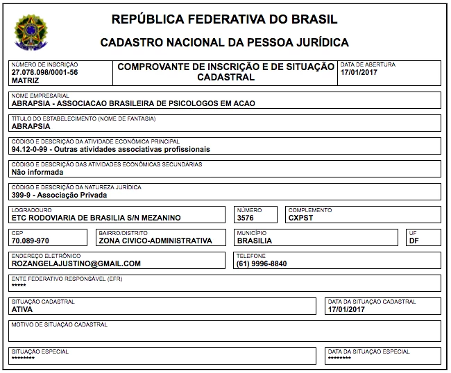 Registro da Abrapsia na Receita Federal