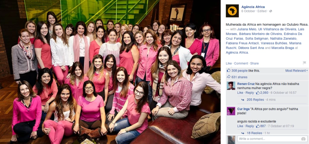 Grupo de funcionárias da Agência África sem integrantes negras.