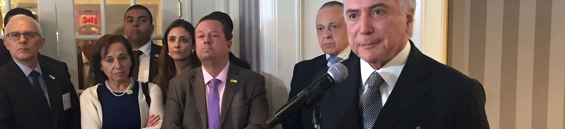 Brazilian president Michel Temer talks to the press after a meeting in New York with US investors, organized by the Council of the Americas on September 21, 2016. / AFP / Leila MACOR (Photo credit should read LEILA MACOR/AFP/Getty Images) Brazilian president Michel Temer talks to the press after a meeting in New York with US investors, organized by the Council of the Americas on September 21, 2016. / AFP / Leila MACOR (Photo credit should read LEILA MACOR/AFP/Getty Images)