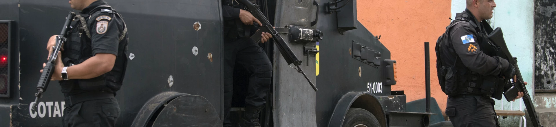 Military Police officers patrol during an operation at "Cidade de Deus" (City of God) favela in Rio de Janeiro, Brazil, on May 03, 2018. (Photo by MAURO PIMENTEL / AFP) (Photo credit should read MAURO PIMENTEL/AFP/Getty Images) Military Police officers patrol during an operation at "Cidade de Deus" (City of God) favela in Rio de Janeiro, Brazil, on May 03, 2018. (Photo by MAURO PIMENTEL / AFP) (Photo credit should read MAURO PIMENTEL/AFP/Getty Images)