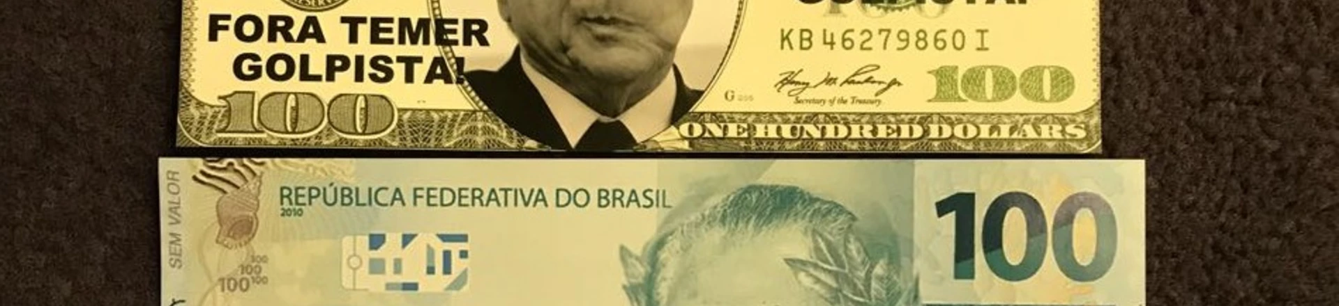 Dinheiro falso impresso com a cara de Temer pela oposição. Dinheiro falso impresso com a cara de Temer pela oposição.