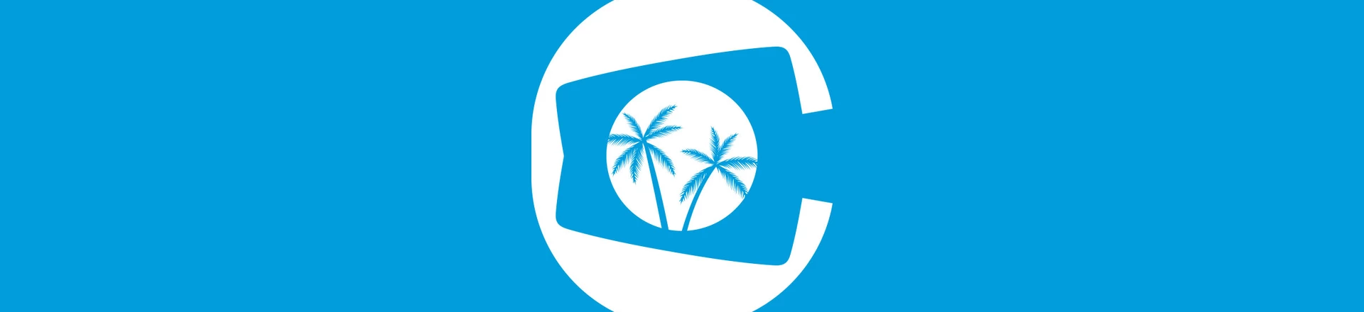 Imagem com a logomarca da Rede Globo partida e coqueiros dentro do círculo central Imagem com a logomarca da Rede Globo partida e coqueiros dentro do círculo central